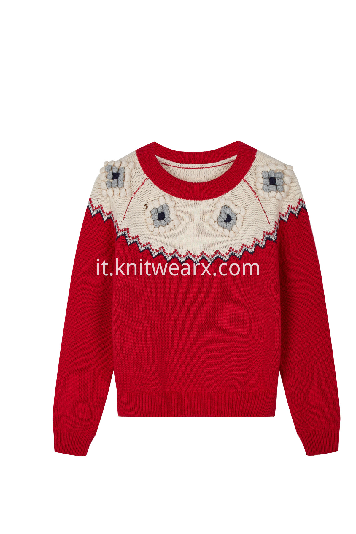 Girl's Elegant Crochet Ball Knitted Long Sleeve Pullover Sweater